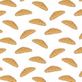 Hand drawn vector illustration of croissant pattern on white background..