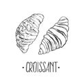 Hand drawn vector illustration croissants with lettering