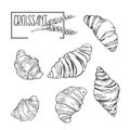 Hand drawn vector illustration croissants with lettering