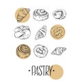 Hand drawn vector illustration croissants with lettering