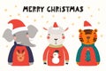 Cute animals Christmas card Royalty Free Stock Photo