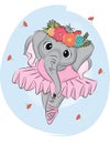 Hand drawn vector illustration of a cute baby elephant ballerina in a pink tutu.Print Royalty Free Stock Photo