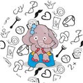 Hand drawn vector illustration of a cute baby elephant