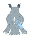 Hand drawn vector illustration with a cute baby rhinoceros celebrating new birth Royalty Free Stock Photo