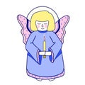 Hand drawn vector illustration of a cute Christmas angel with a candle Royalty Free Stock Photo