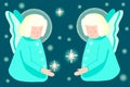 Hand drawn vector illustration of a cute Christmas angels made stars