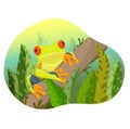 Hand drawn vector illustration of a cute exotical frog sitting on branch. Royalty Free Stock Photo