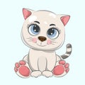 Hand drawn vector illustration of a cute funny baby cat.