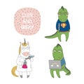 Cute geeky dragons, unicorns