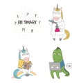 Cute geeky dragons, unicorns