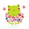 Cute frog with flowers