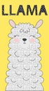 Hand drawn illustration of a cute funny llama. Isolated objects on white. Scandinavian style flat design