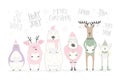 Funny singing animals and Santa Christmas card Royalty Free Stock Photo