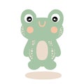 Hand drawn vector illustration cute green frog. Cartoon style. Royalty Free Stock Photo