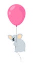 Hand drawn vector illustration of cute little koala bear flying on pink balloon in cartoons style. Isolated on white background. F Royalty Free Stock Photo