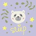 Hand drawn vector illustration of a cute sleepy panda. Cartoon style.