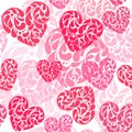 Hand drawn vector illustration - decorative hearts. Seamless pat