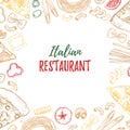 Hand drawn vector illustration - Different kinds of pasta and pi Royalty Free Stock Photo