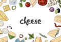 Hand drawn vector illustration with different types of cheeses
