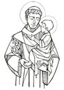 Hand drawn illustration of Saint Anthony of padua