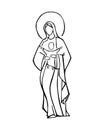 Virgin Mary and baby Jesus ink vector illustration