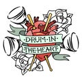 Hand drawn vector illustration `Drum in the heart`