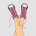 Hand drawn vector illustration feet in sneakers.