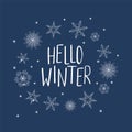 Hello Winter typography with snowflakes Royalty Free Stock Photo