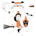 Funny witch and owl illustration Royalty Free Stock Photo