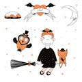 Funny witch, owl and cat illustration Royalty Free Stock Photo
