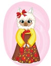 Hand drawn vector illustration with funny korean llama in a hanbok