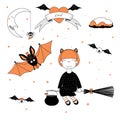 Funny witch and bat illustration Royalty Free Stock Photo