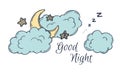 Hand drawn vector illustration - good night, card with moon