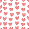 Hand drawn vector illustration of a group of beautiful bright scribble red hearts isolated on a white background