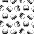 Hand drawn vector illustration of hamburger pattern. black and white.cartoon style.