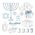 Hand drawn vector illustration - Hanukkah. Jewish Holiday. Set o Royalty Free Stock Photo