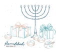 Hand drawn vector illustration - Hanukkah. Jewish Holiday. Set o Royalty Free Stock Photo