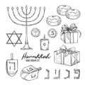 Hand drawn vector illustration - Hanukkah. Jewish Holiday. Set o Royalty Free Stock Photo