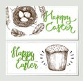 Hand drawn vector illustration. Happy Easter! Design brochures w