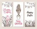 Hand drawn vector illustration. Happy Easter! Easter cards eggs
