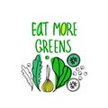 Hand drawn vector illustration for healthy nutrition popularization, vegan restaurants and farm markets promotion