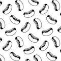 Hand drawn vector illustration of hotdog pattern. black and white.cartoon style.