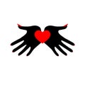 Heart in black palms. A demonic image. Symbol of the fatal passion. Royalty Free Stock Photo