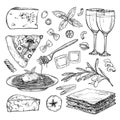 Hand drawn vector illustration - Italian food Different kinds Royalty Free Stock Photo