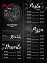 Hand drawn vector illustration - Italian menu. Pasta and Pizza. Royalty Free Stock Photo