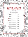 Hand drawn vector illustration - Italian menu. Pasta and Pizza. Royalty Free Stock Photo