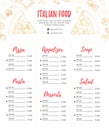 Hand drawn vector illustration - Italian menu. Pasta and Pizza. Royalty Free Stock Photo