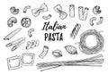 Hand drawn vector illustration - Italian pasta. Different kinds Royalty Free Stock Photo