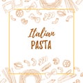 Hand drawn vector illustration - Italian pasta. Different kinds Royalty Free Stock Photo