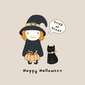 Kawaii Halloween card with witch Royalty Free Stock Photo